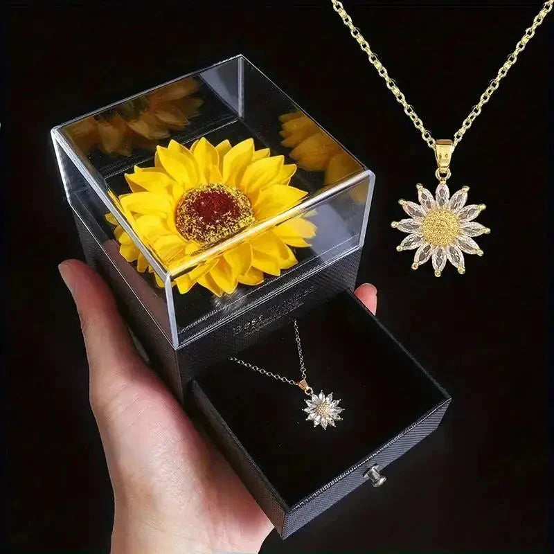 Necklace and Sunflower Box Velove – 18K Gold Plated